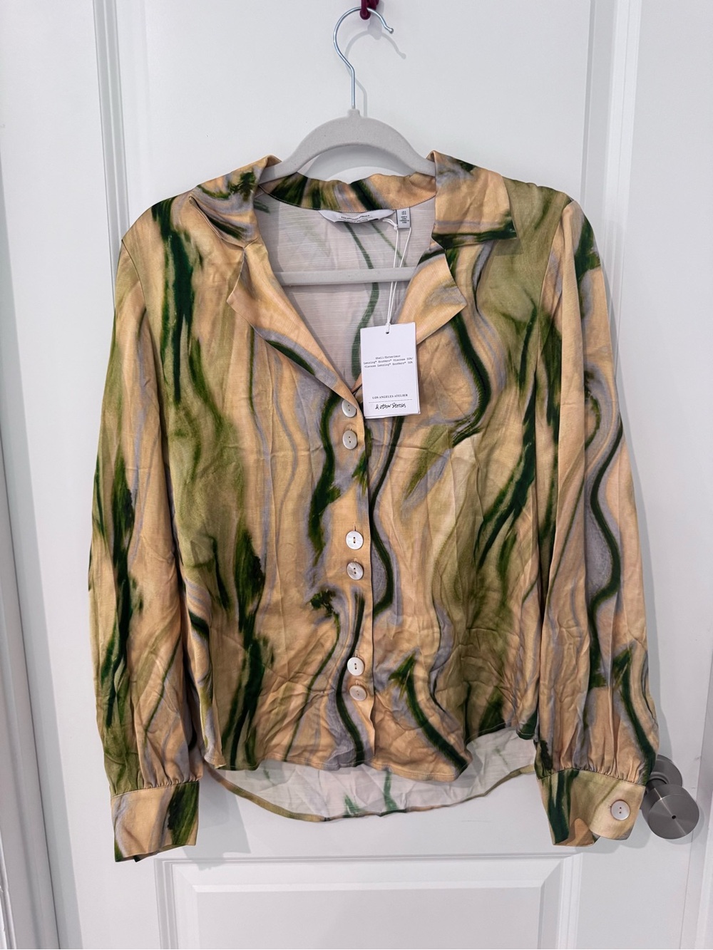 & Other Stories Women's Yellow Marble-Print Button Front Blouse - Picture 4 of 7